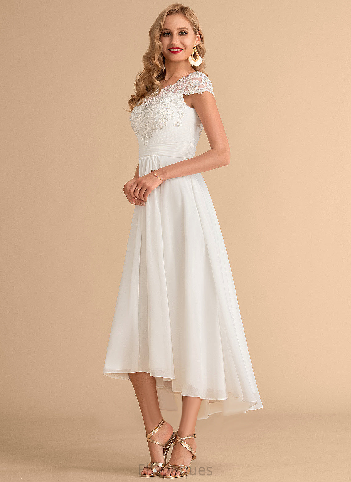 Chiffon Lace Scoop Asymmetrical Neck Wedding Dress A-Line Alani Wedding Dresses