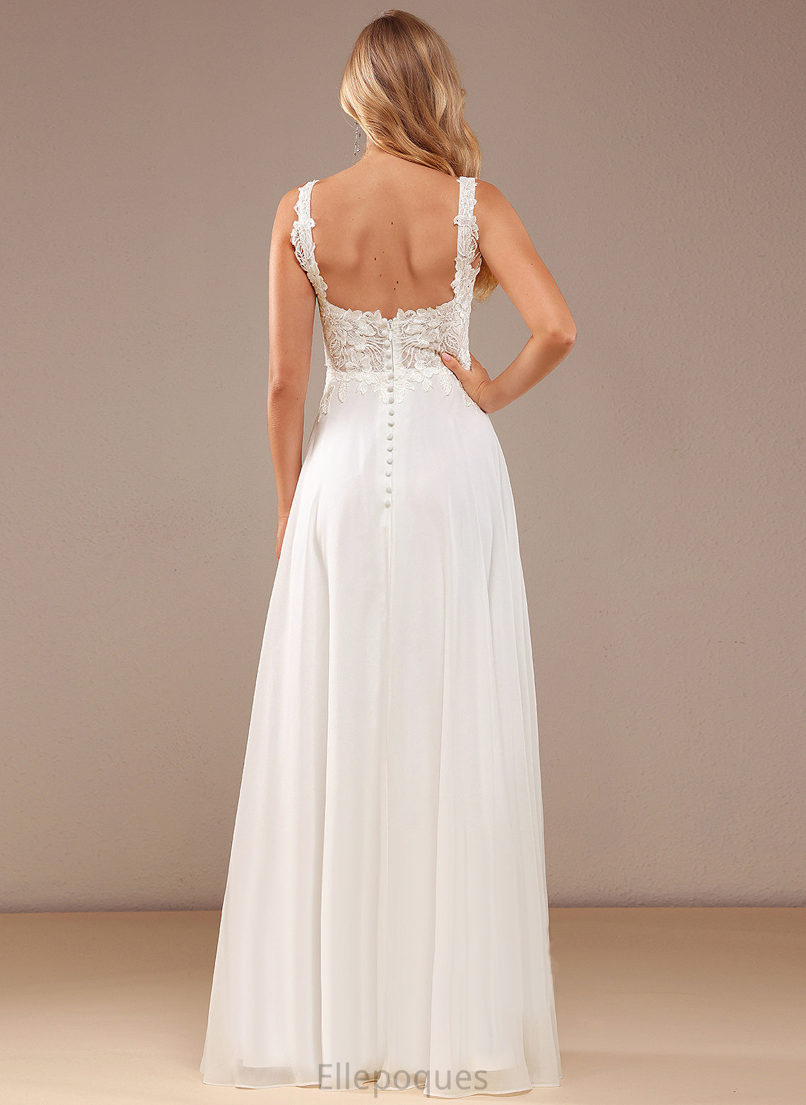 With Dress Square A-Line Chiffon Wedding Lace Wedding Dresses Lesley Sequins Floor-Length