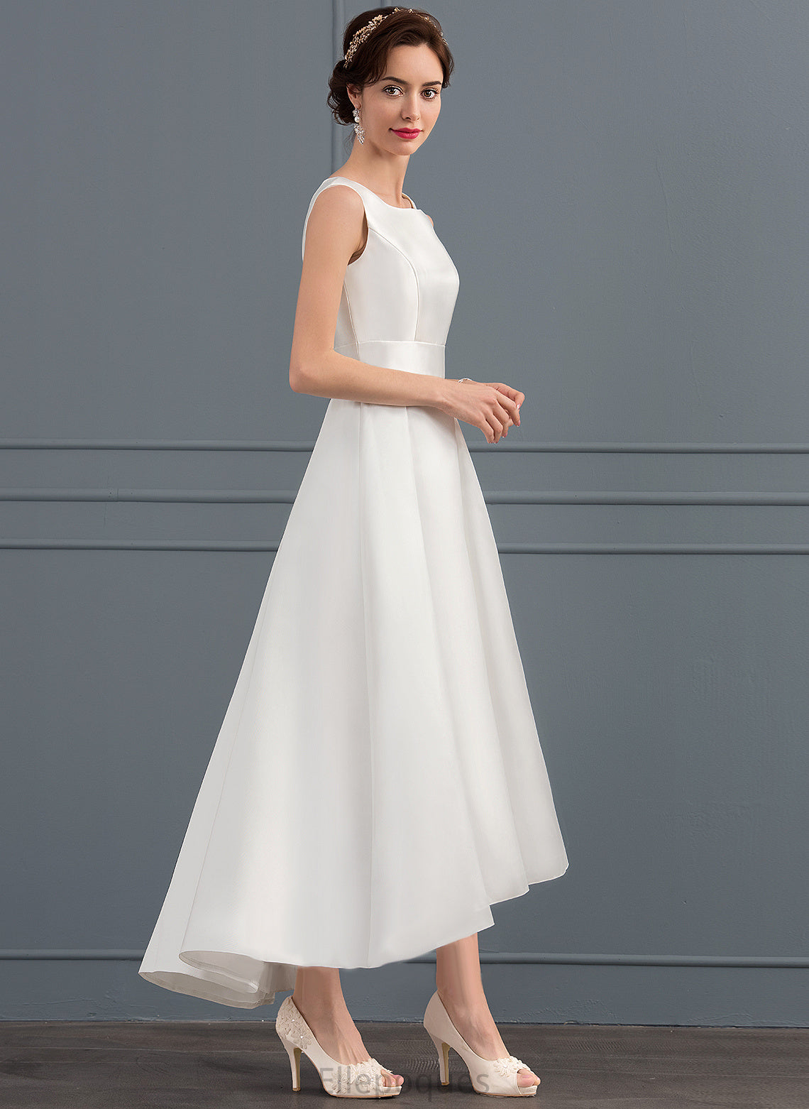 Satin Wedding Dress A-Line Asymmetrical Viv Wedding Dresses Square