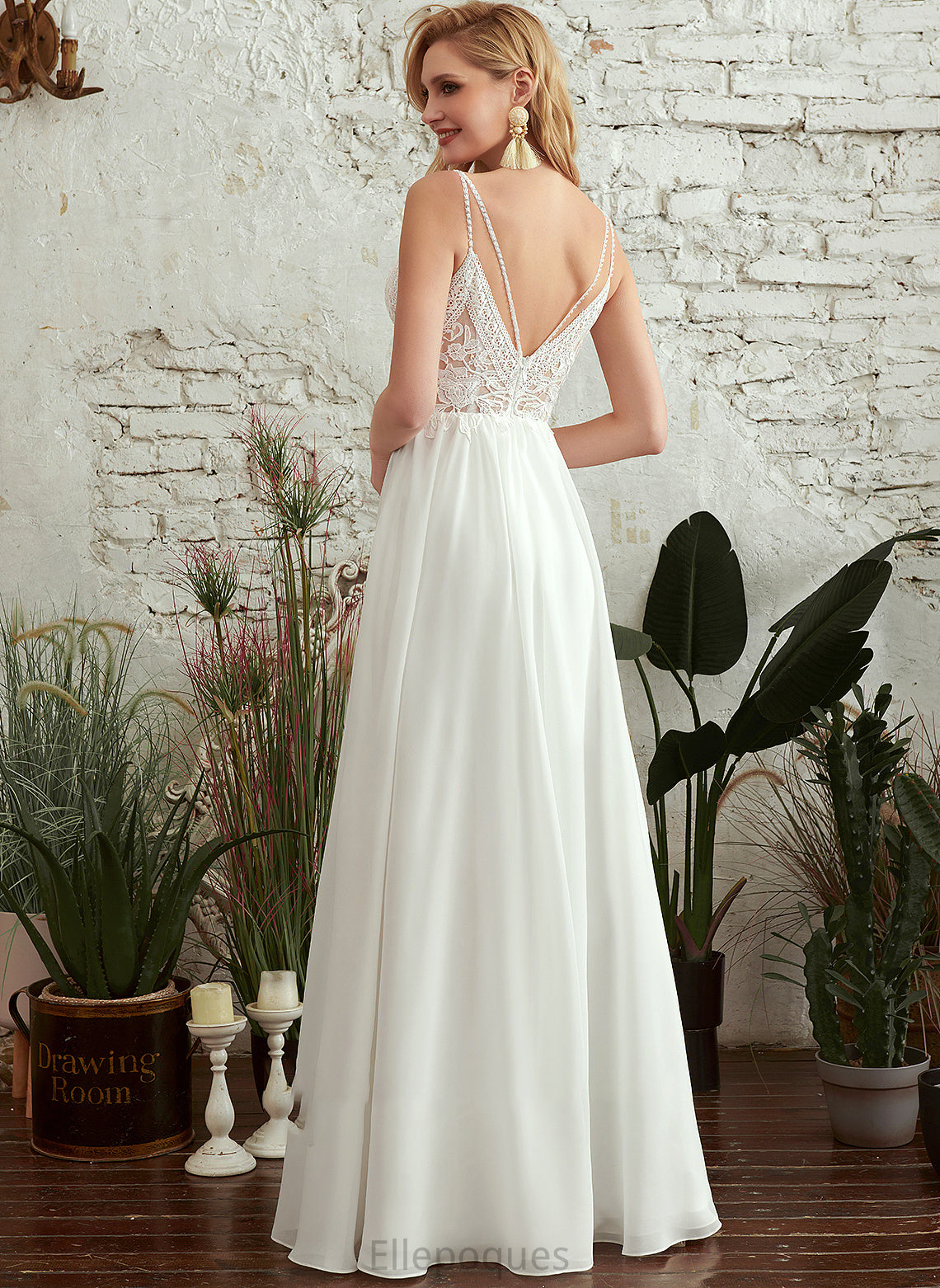 Split Malia Wedding Dresses Beading Floor-Length Dress With V-neck Front A-Line Wedding