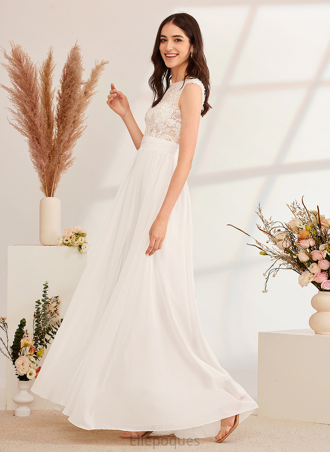 Beading Wedding Split A-Line Wedding Dresses Dress Illusion Front Floor-Length Gabriella With