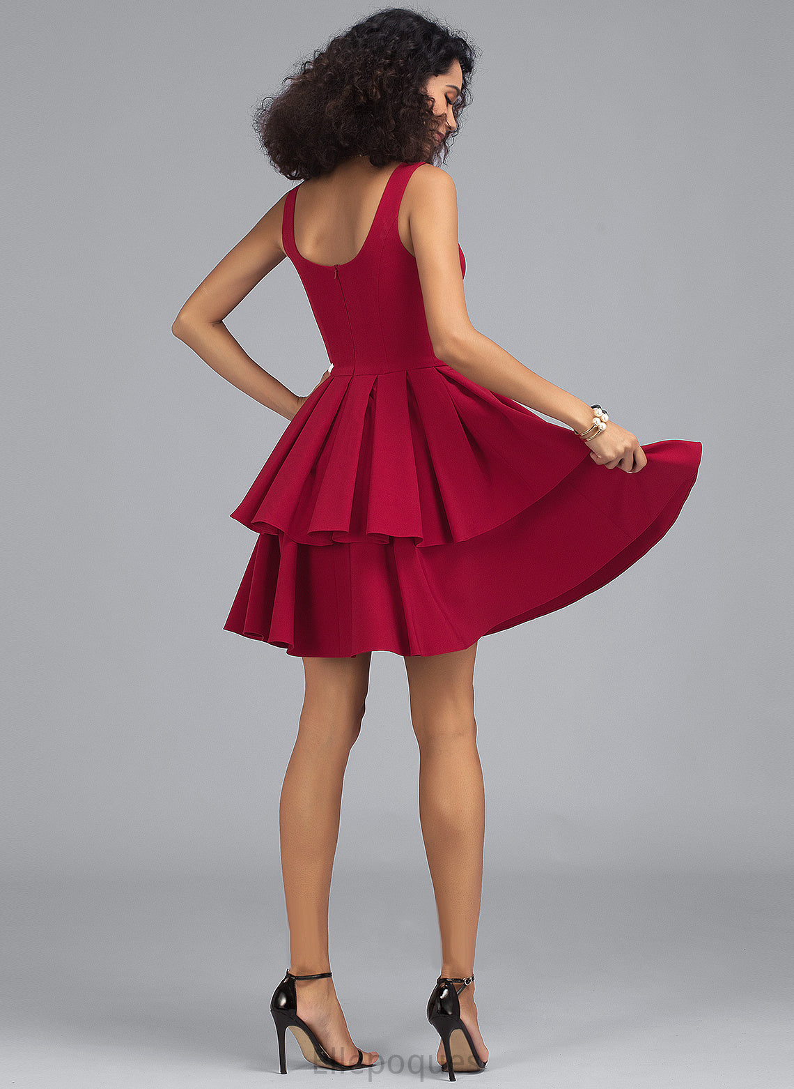 Homecoming Dresses A-Line Dress Crepe Cascading Ruffles With V-neck Stretch Homecoming Short/Mini Desirae