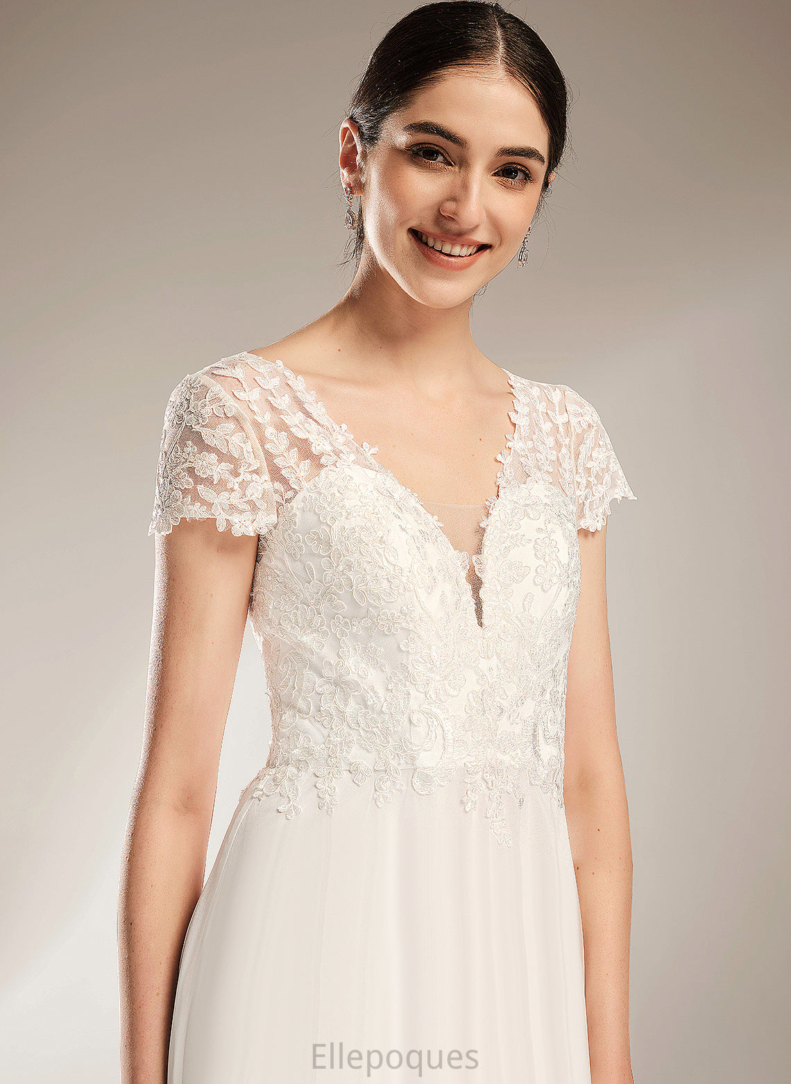 Dress With Lace A-Line Wedding Dresses Court V-neck Wedding Train Bow(s) Chiffon Caylee