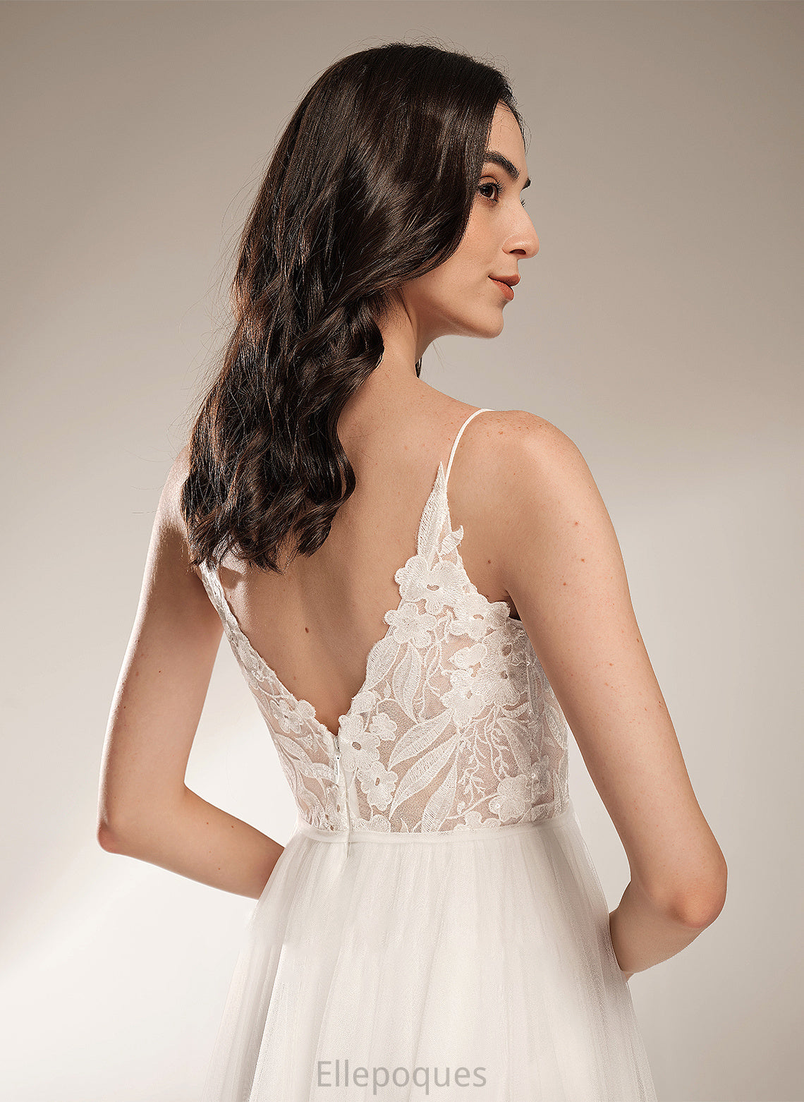 Tea-Length Joslyn Wedding Dress A-Line Wedding Dresses V-neck