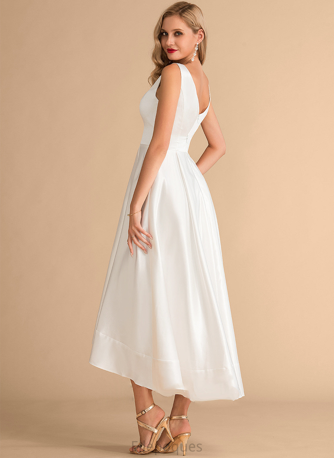 Satin Asymmetrical A-Line Dress Julia V-neck Wedding Wedding Dresses