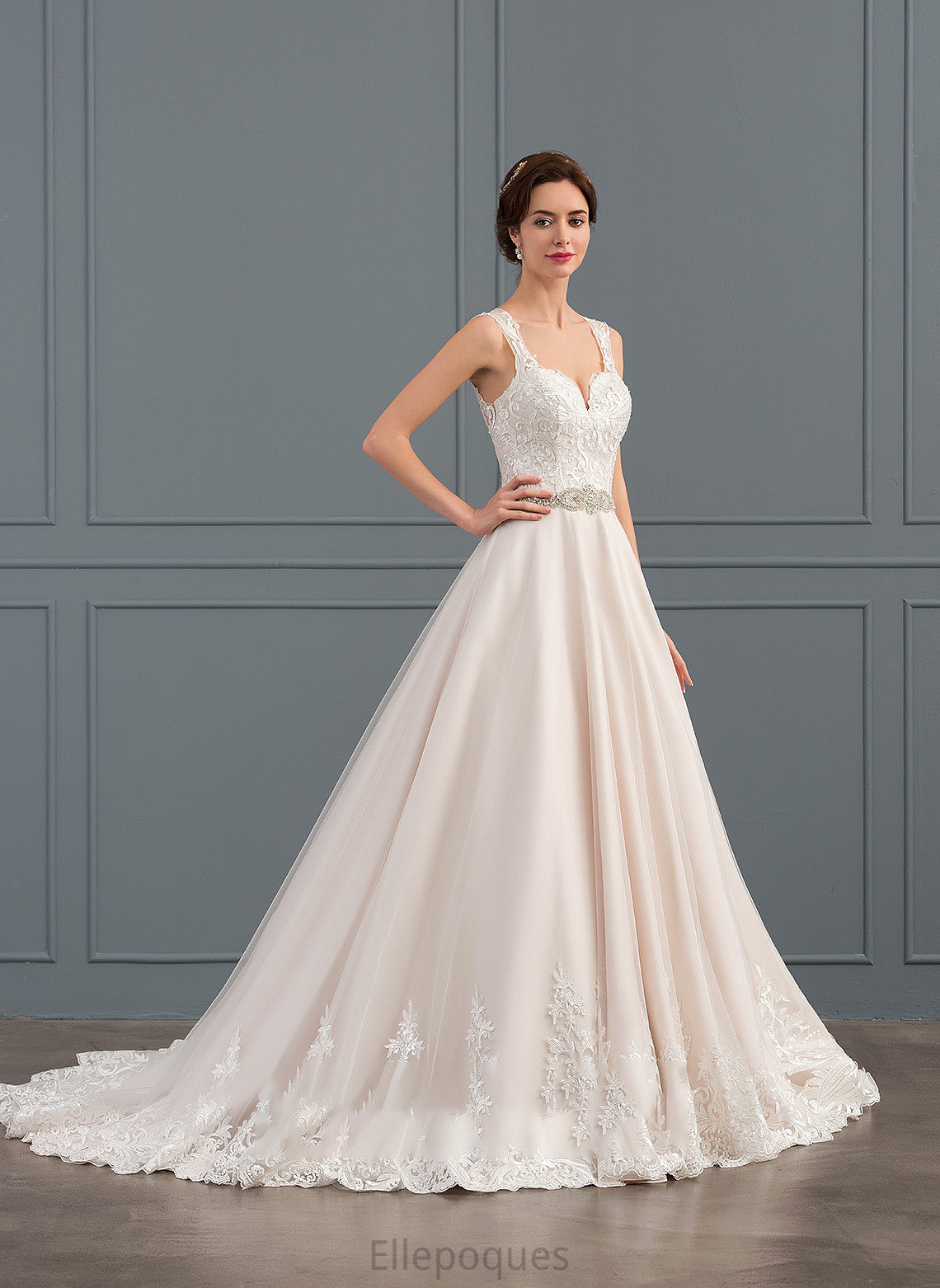 Wedding Amirah Wedding Dresses Ball-Gown/Princess Court Tulle Lace Beading Dress With Train Sweetheart