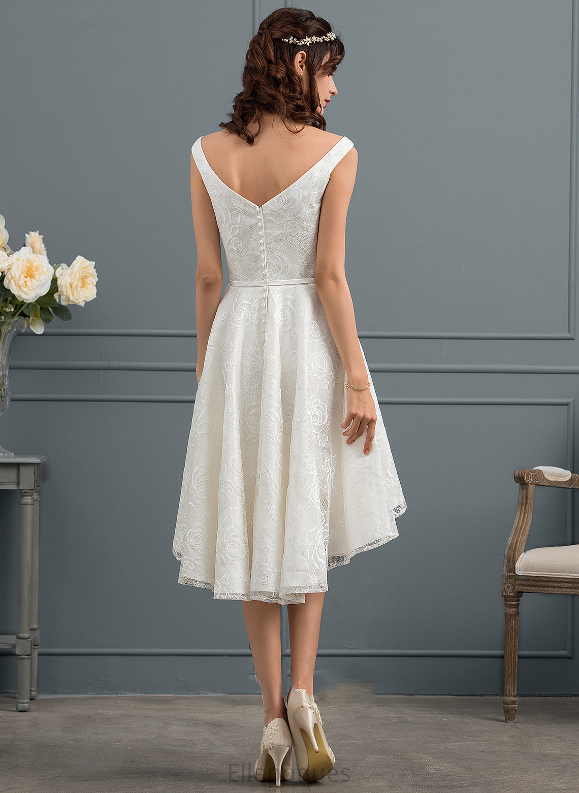 Lace Bow(s) Wedding Wedding Dresses Asymmetrical A-Line Dress With Crystal