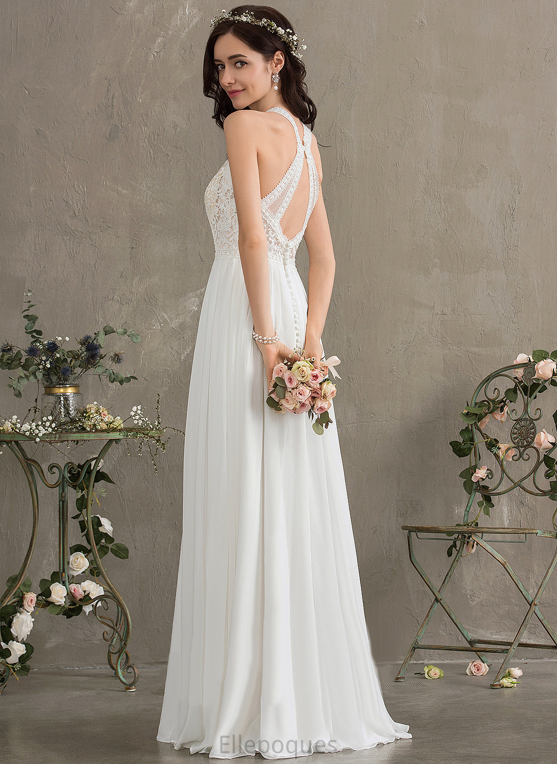 Floor-Length Alondra Lace Chiffon Wedding A-Line Wedding Dresses Dress