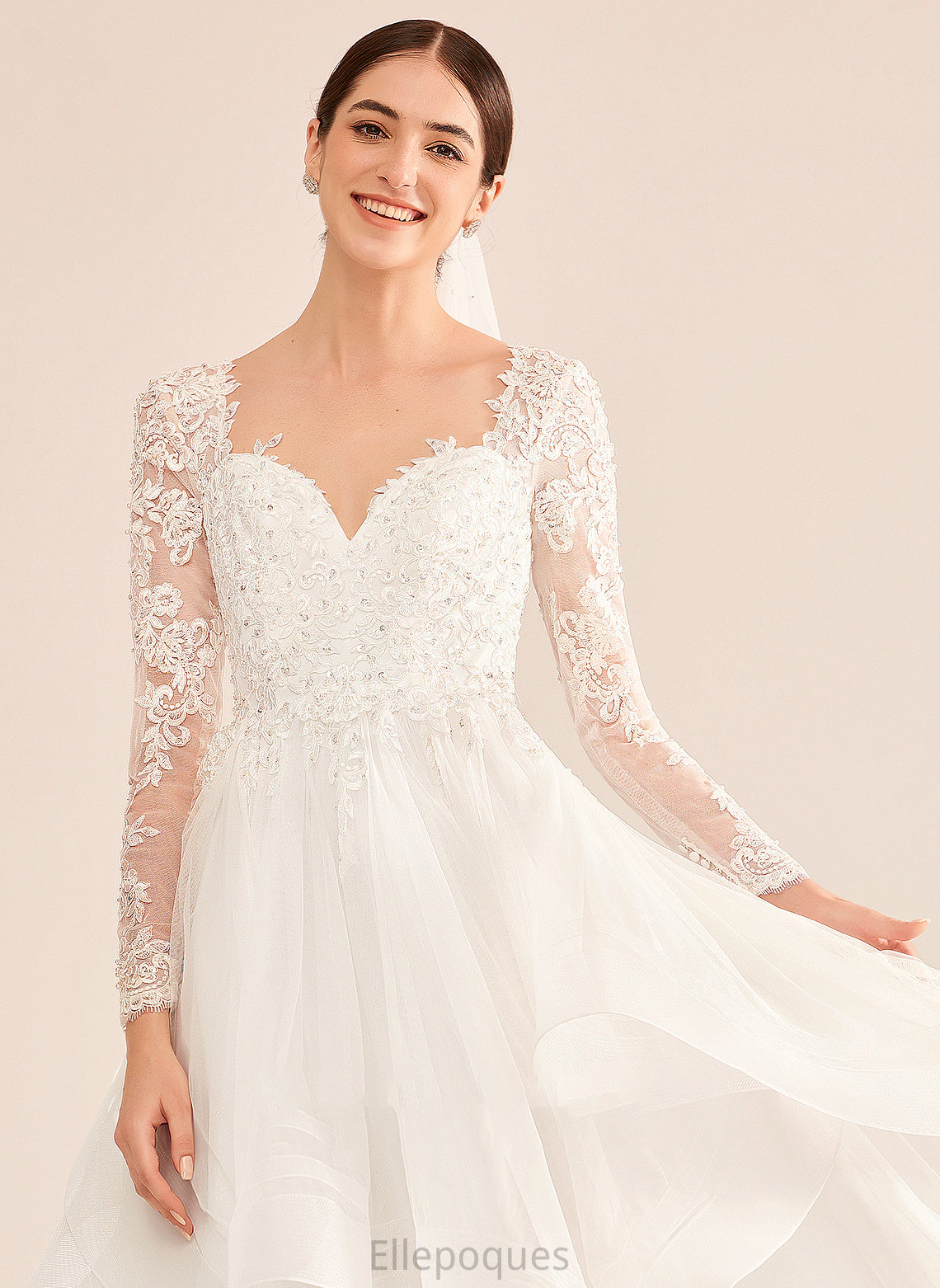 Wedding Floor-Length Wedding Dresses V-neck With Kay Ball-Gown/Princess Sequins Beading Dress