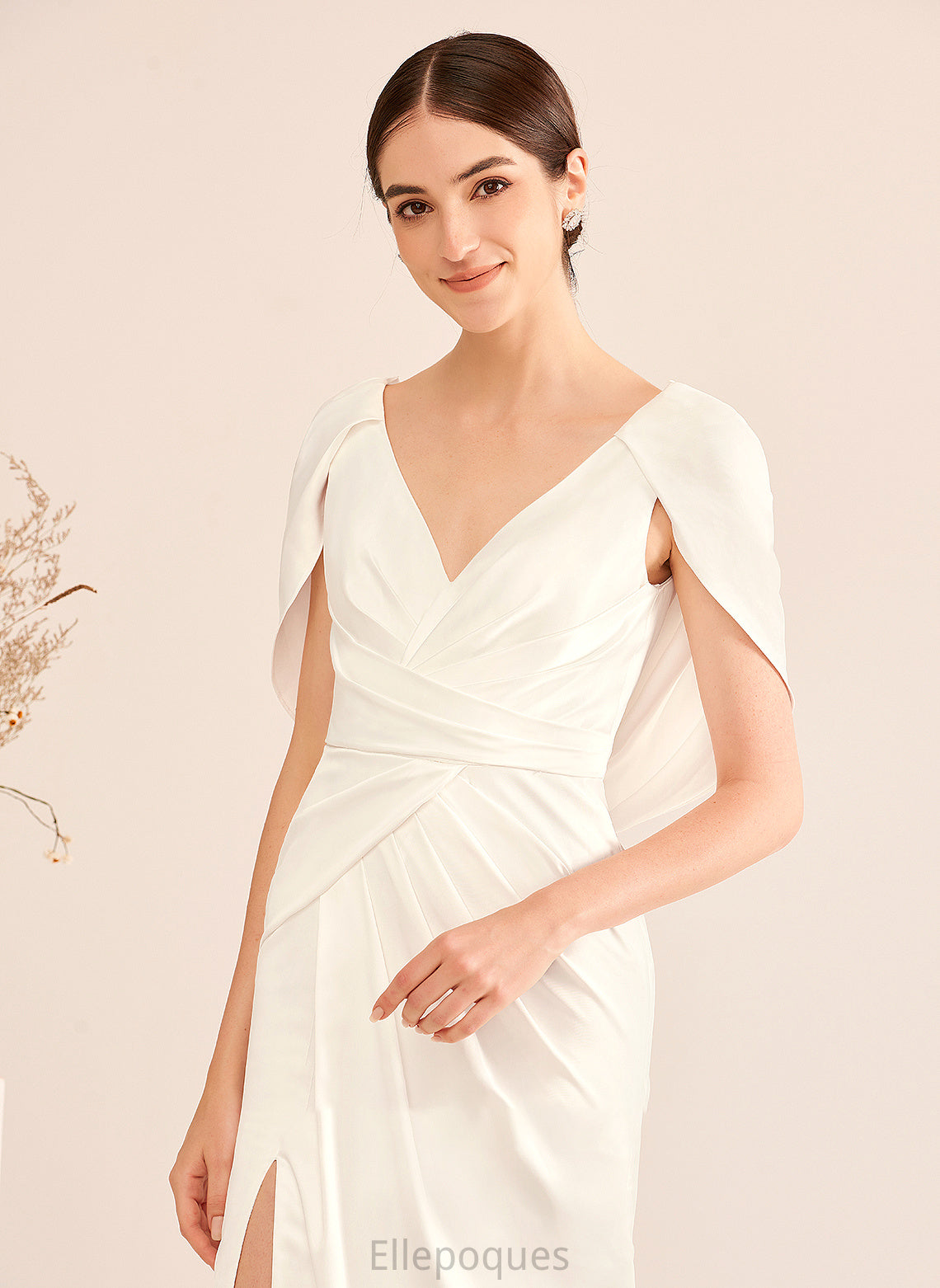 Ruffle Wedding V-neck A-Line Wedding Dresses Dress Denise With Sweep Train