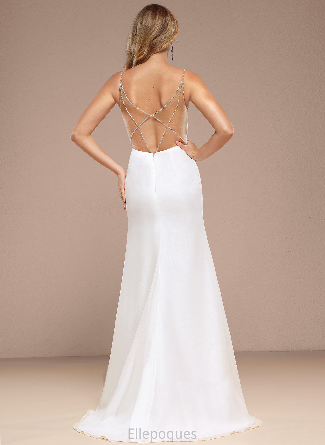 Dress Chiffon Claire Sweep Trumpet/Mermaid V-neck Wedding Dresses Sequins Train Beading With Wedding