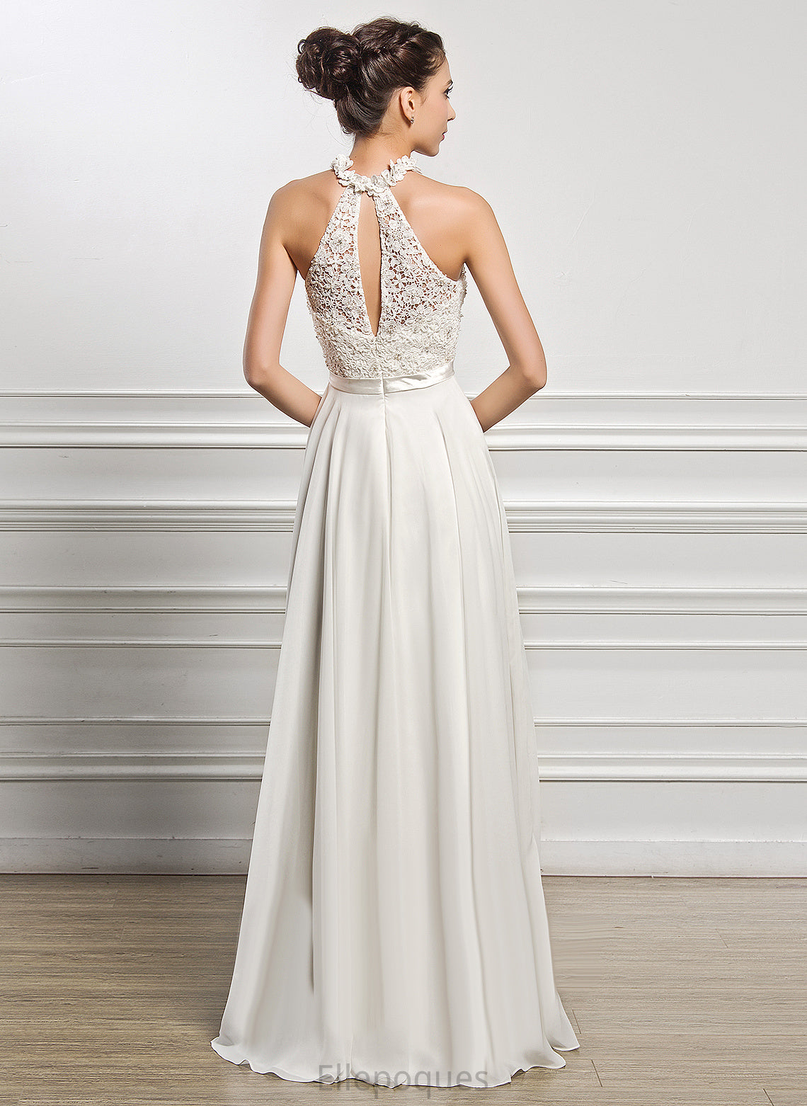 Wedding Floor-Length Wedding Dresses Chiffon A-Line Dress Lace With Angel Beading Sequins