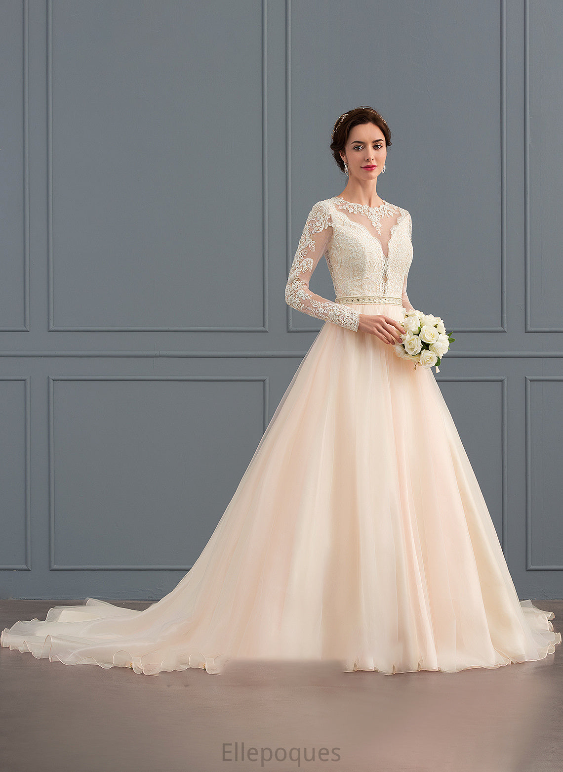 Wedding Dresses Neck Ball-Gown/Princess With Train Naima Dress Chapel Wedding Beading Scoop Tulle