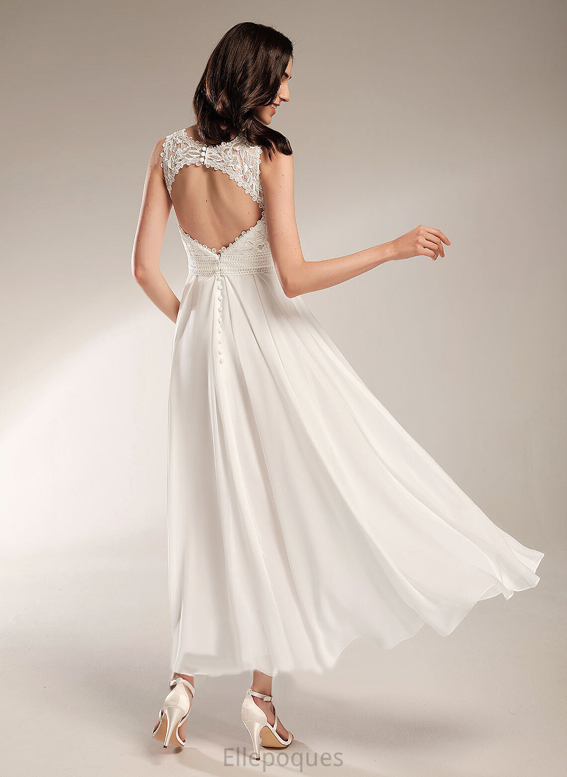 Lace Scoop Chiffon Val Wedding Dresses Asymmetrical A-Line Dress Wedding