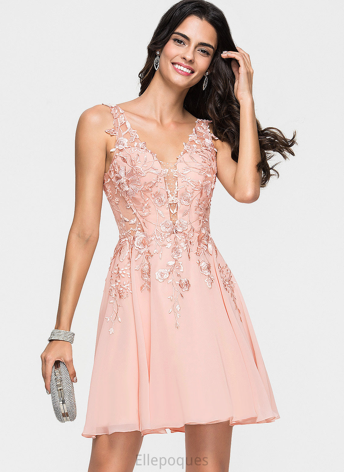 Beading Chiffon Homecoming A-Line Lace Dress Short/Mini With Homecoming Dresses Myla V-neck