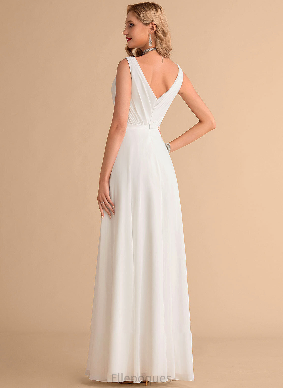 With Ruffle Elsa Floor-Length Wedding Dresses Dress A-Line Wedding Chiffon V-neck