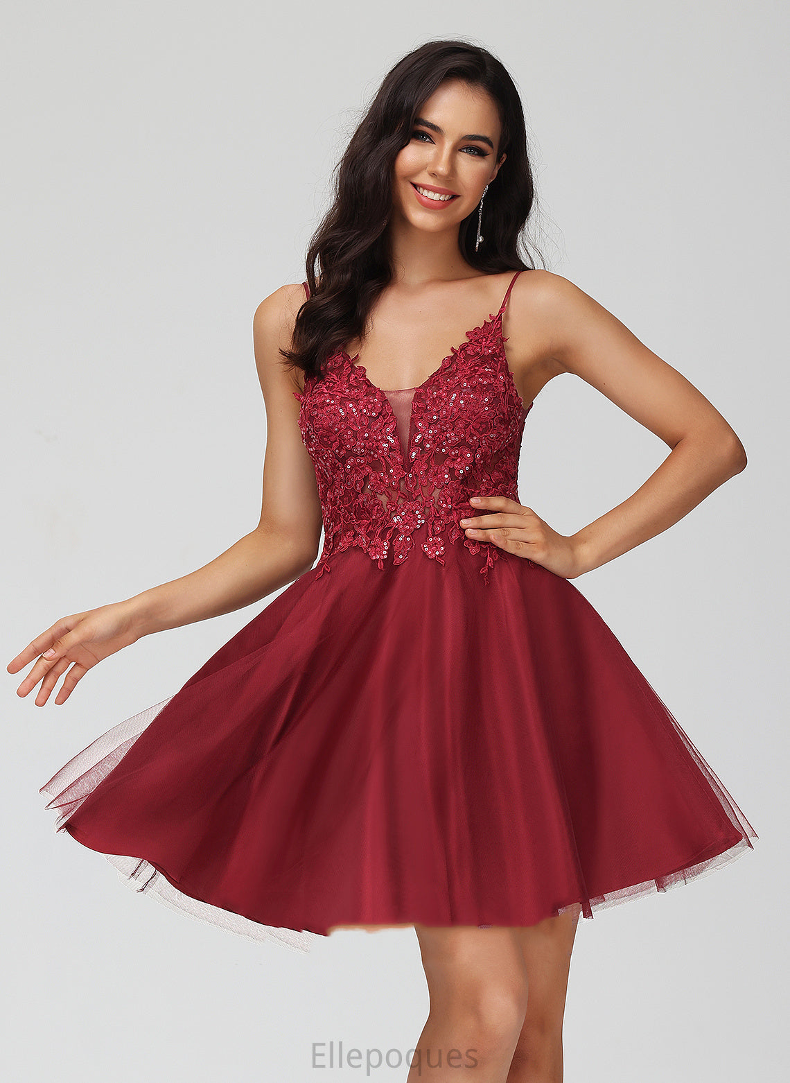 V-neck Sequins Elise Lace With Homecoming Dress Short/Mini Homecoming Dresses A-Line Tulle