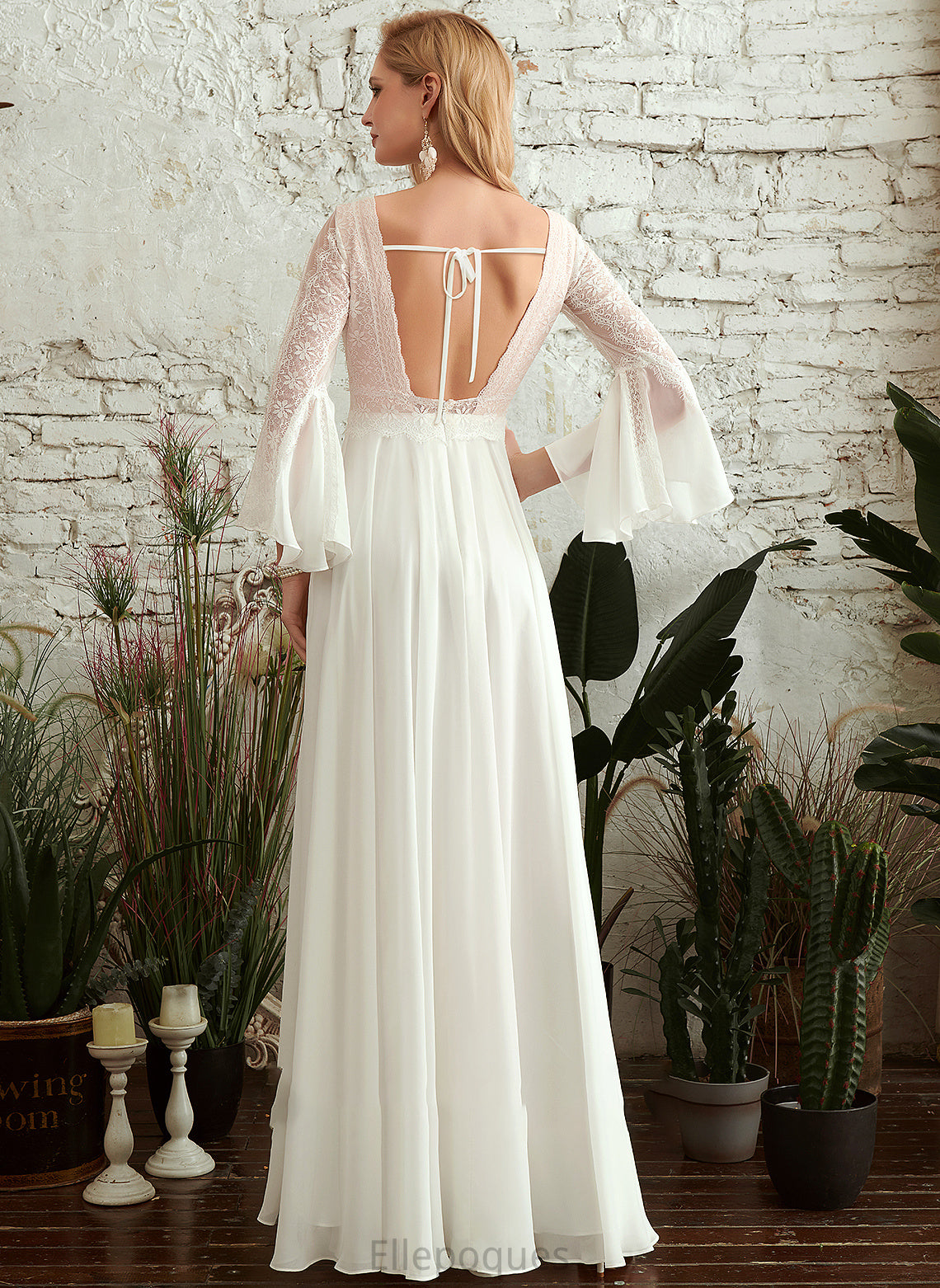 Floor-Length Keely V-neck Wedding Dress Wedding Dresses A-Line