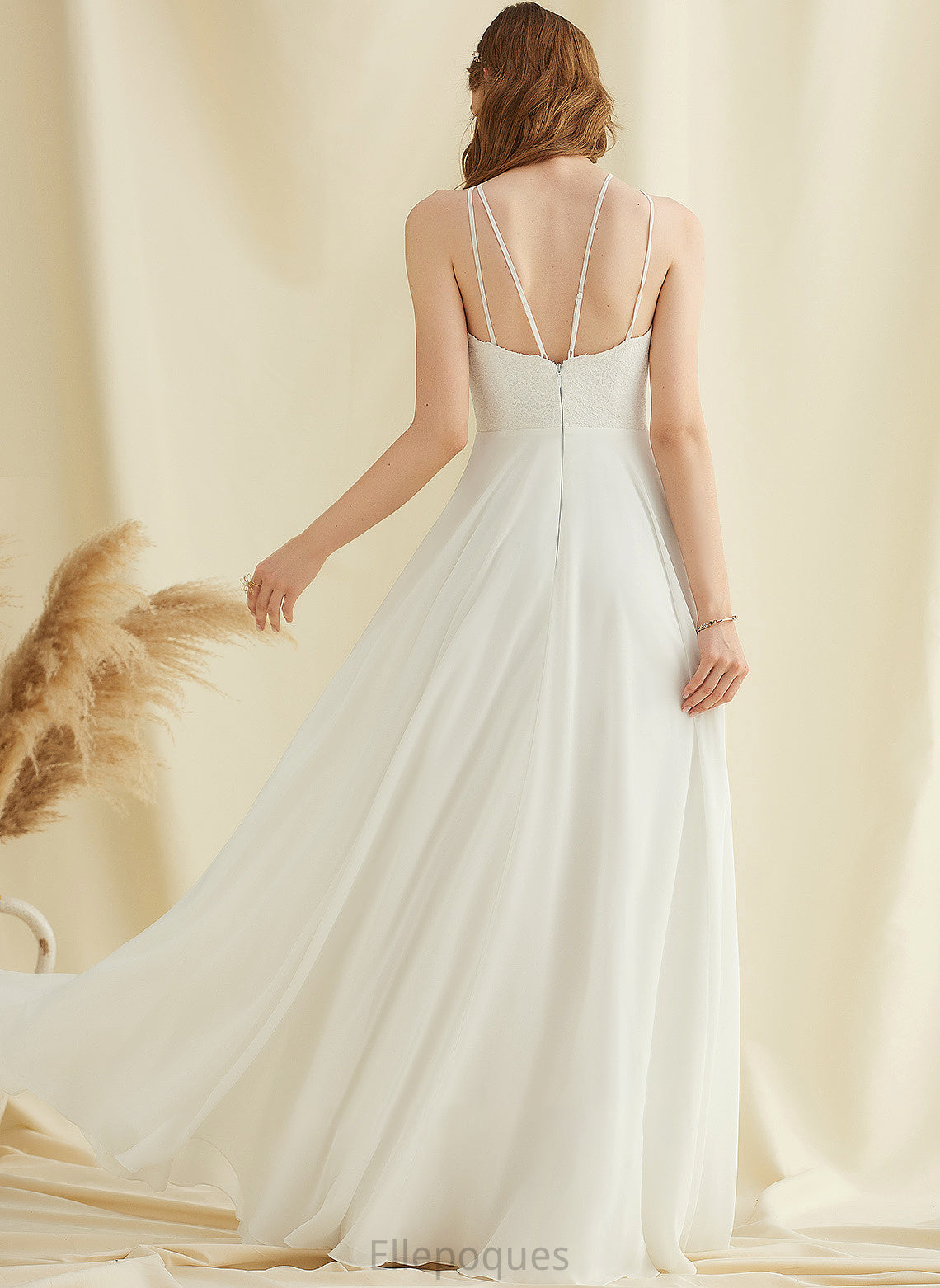 With Floor-Length Scoop Chiffon Wedding Wedding Dresses A-Line Dress Lace Thirza Neck Pockets