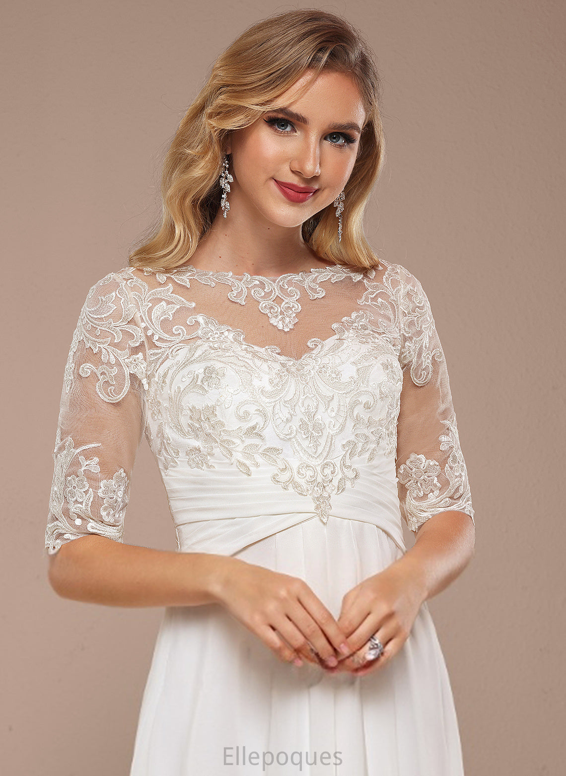 Wedding Asymmetrical Jessica Chiffon Dress Wedding Dresses Neck Boat A-Line Lace