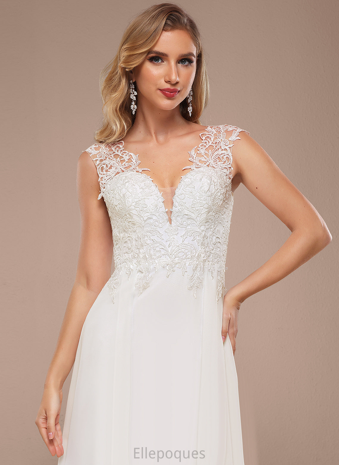 Lace Chiffon V-neck Dress Sweep Siena A-Line Wedding Dresses Wedding Train