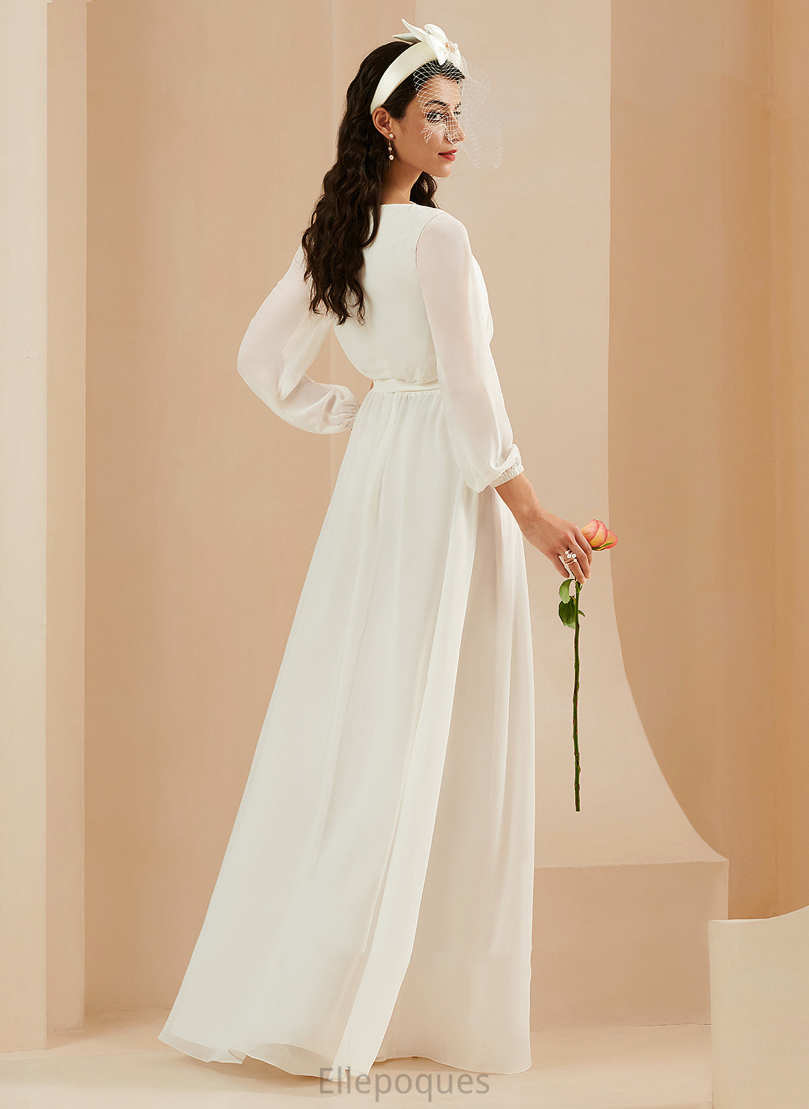 Lace Peggie Floor-Length Chiffon Wedding Dresses A-Line Dress V-neck Split Front Wedding With