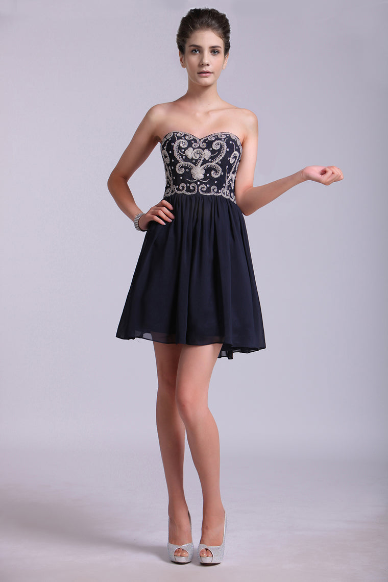 2024 Homecoming Dresses A Line Short/Mini Sweetheart Chiffon With Beads&Sequins