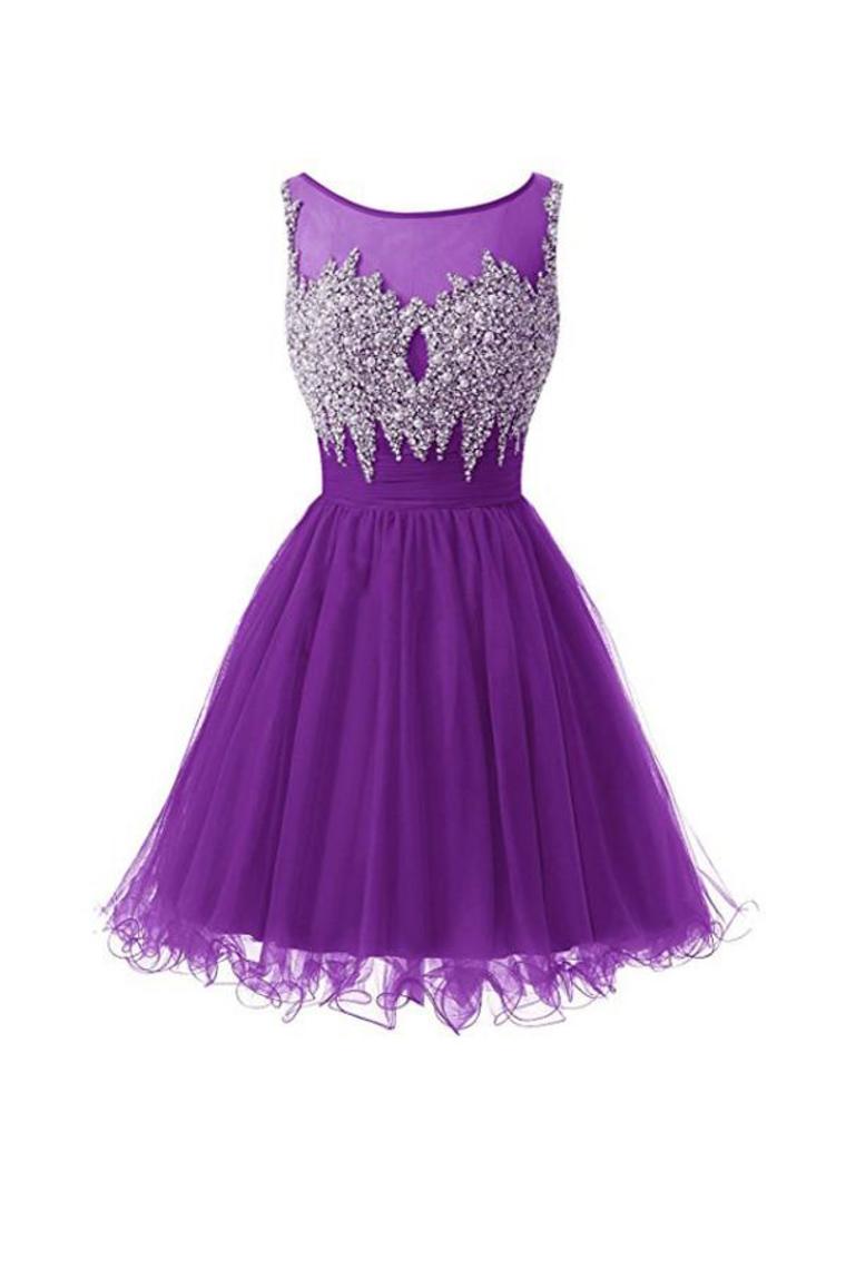 2024 Tulle Scoop Beaded Bodice Homecoming Dresses A Line Short/Mini