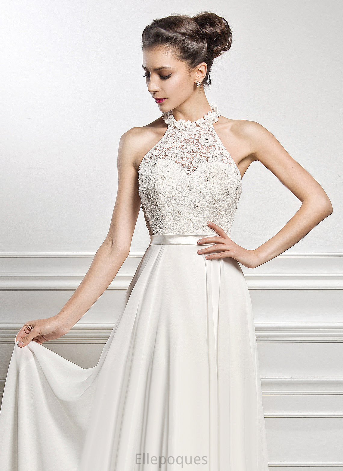 Wedding Floor-Length Wedding Dresses Chiffon A-Line Dress Lace With Angel Beading Sequins