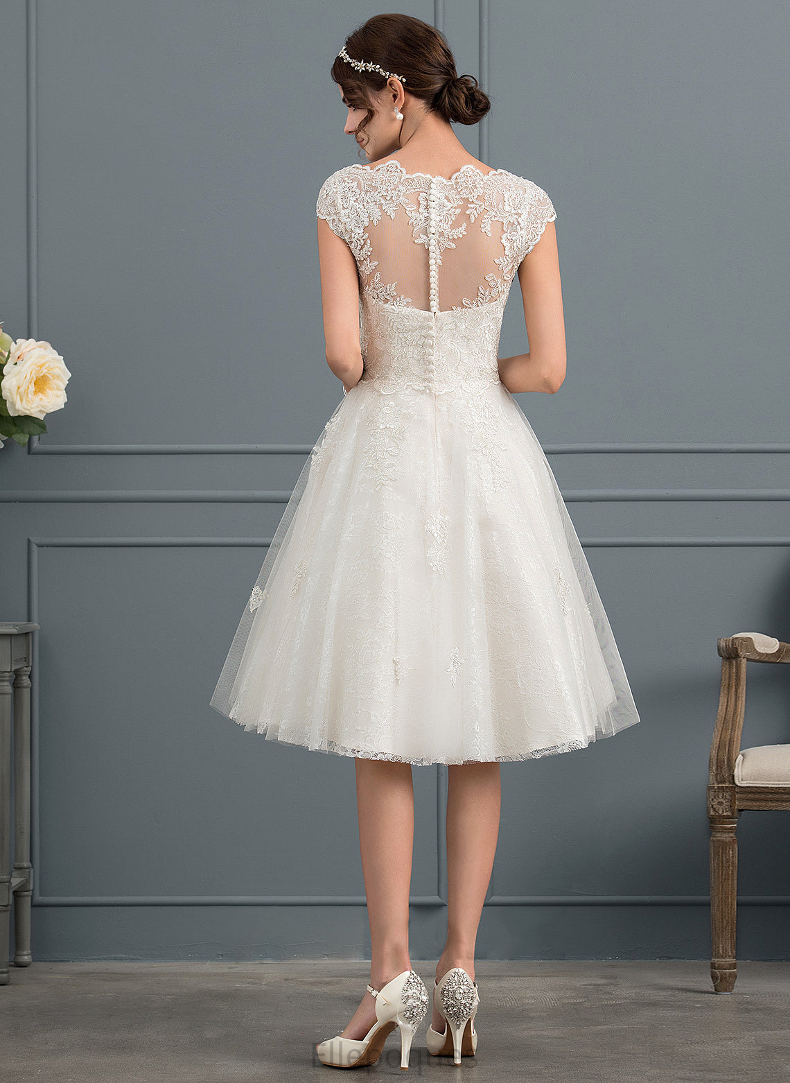 Dress A-Line Tulle Wedding Dresses Wedding Matilda V-neck Knee-Length Lace