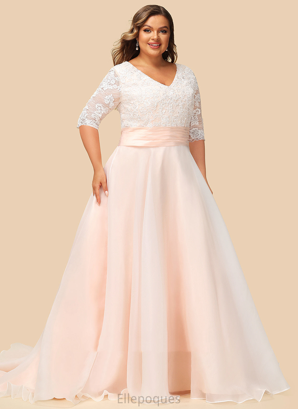 Lace Wedding Court Ball-Gown/Princess Dress Donna Wedding Dresses V-neck With Train Organza Ruffle