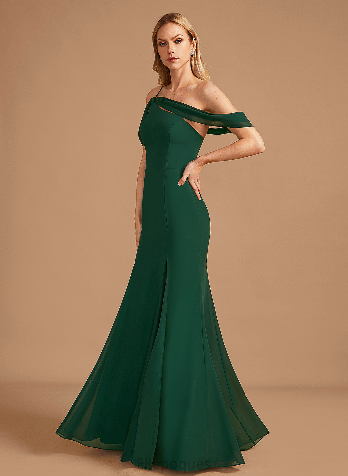 One-Shoulder Embellishment Silhouette Length Trumpet/Mermaid Fabric SplitFront Neckline Floor-Length Gabriella Natural Waist Spandex Bridesmaid Dresses