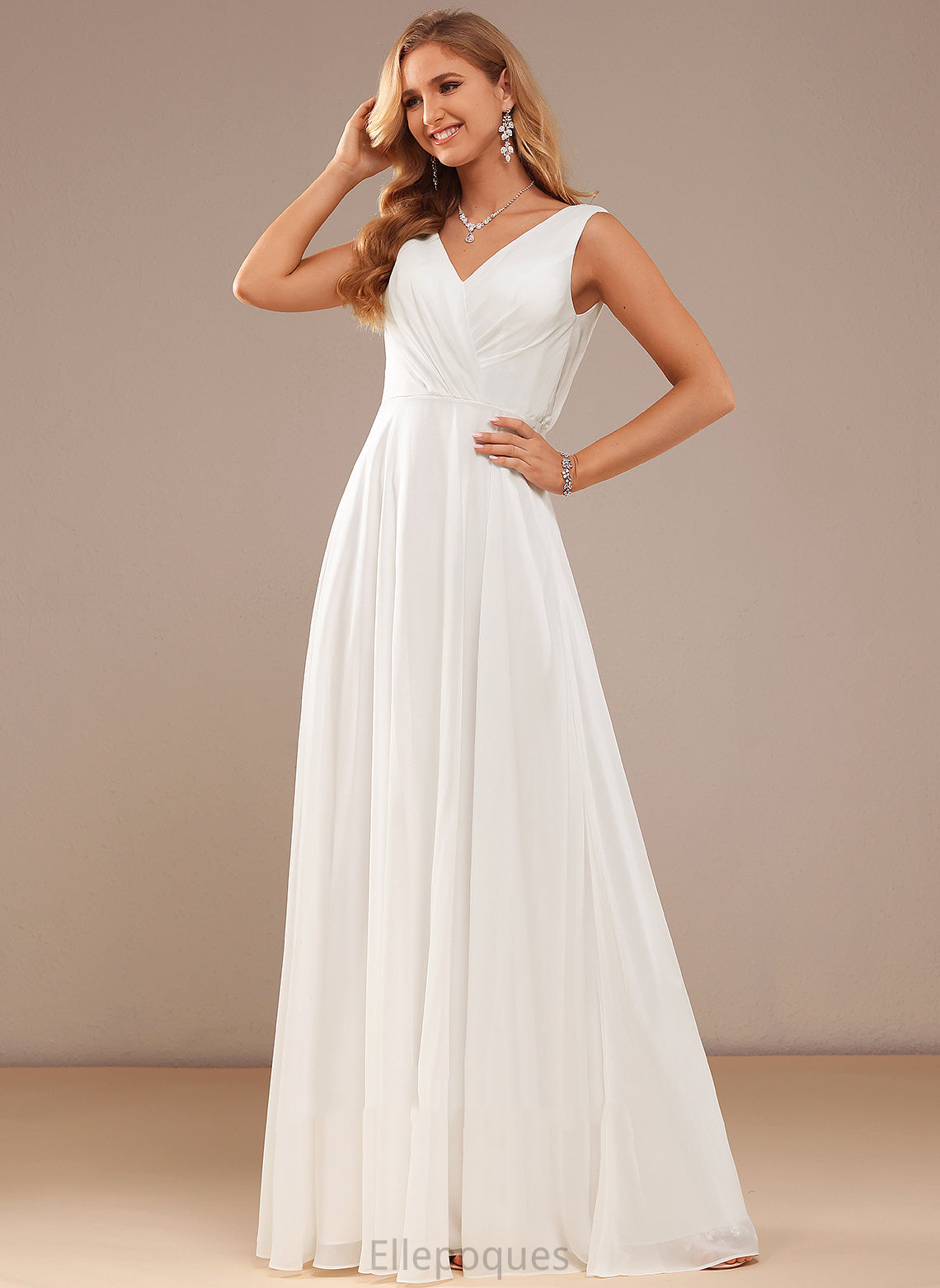 Floor-Length With Wedding Dresses A-Line Laylah Chiffon Lace V-neck Dress Wedding