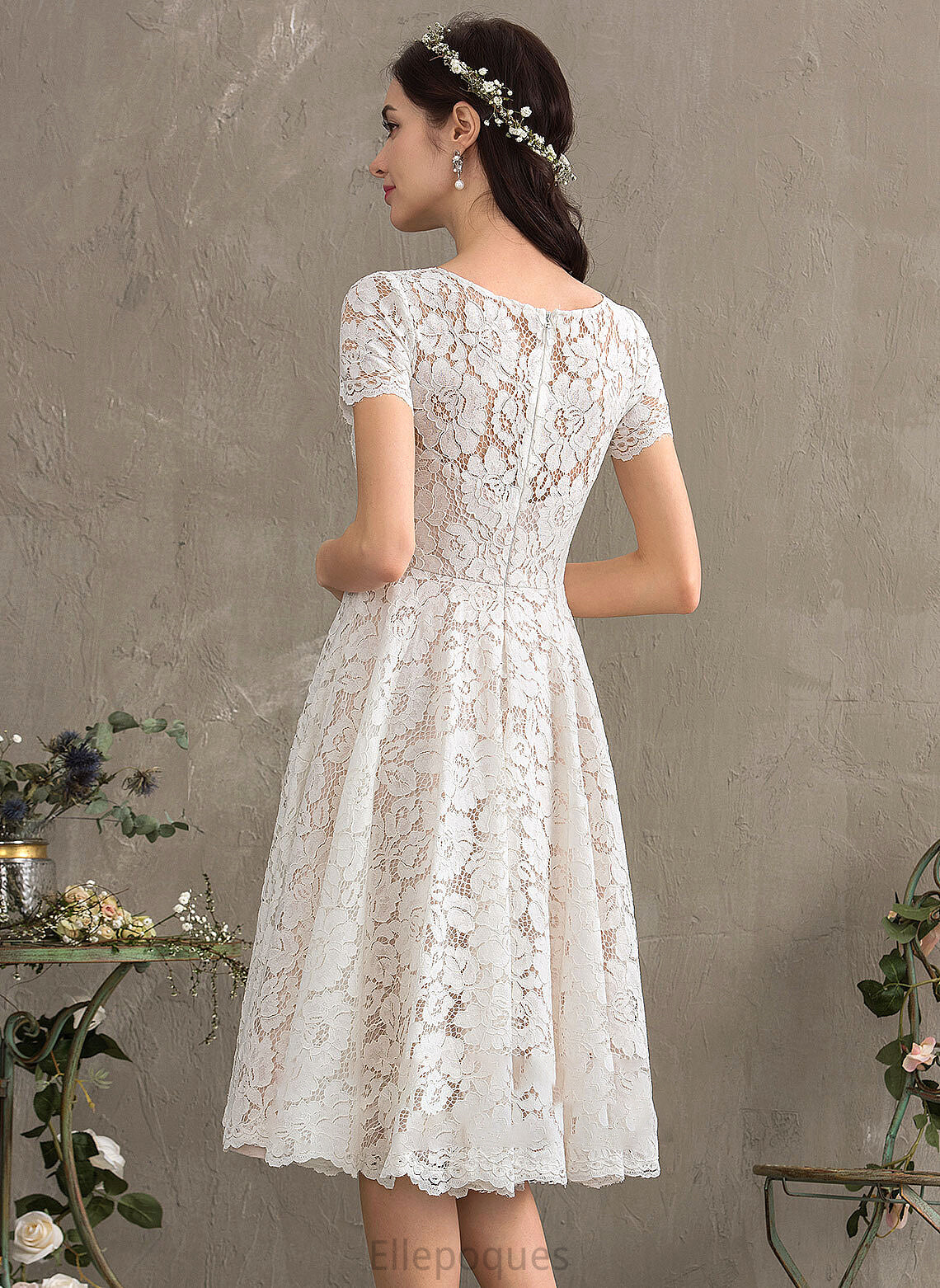 A-Line Dress Knee-Length Scoop Katelynn Neck Wedding Dresses Lace Wedding