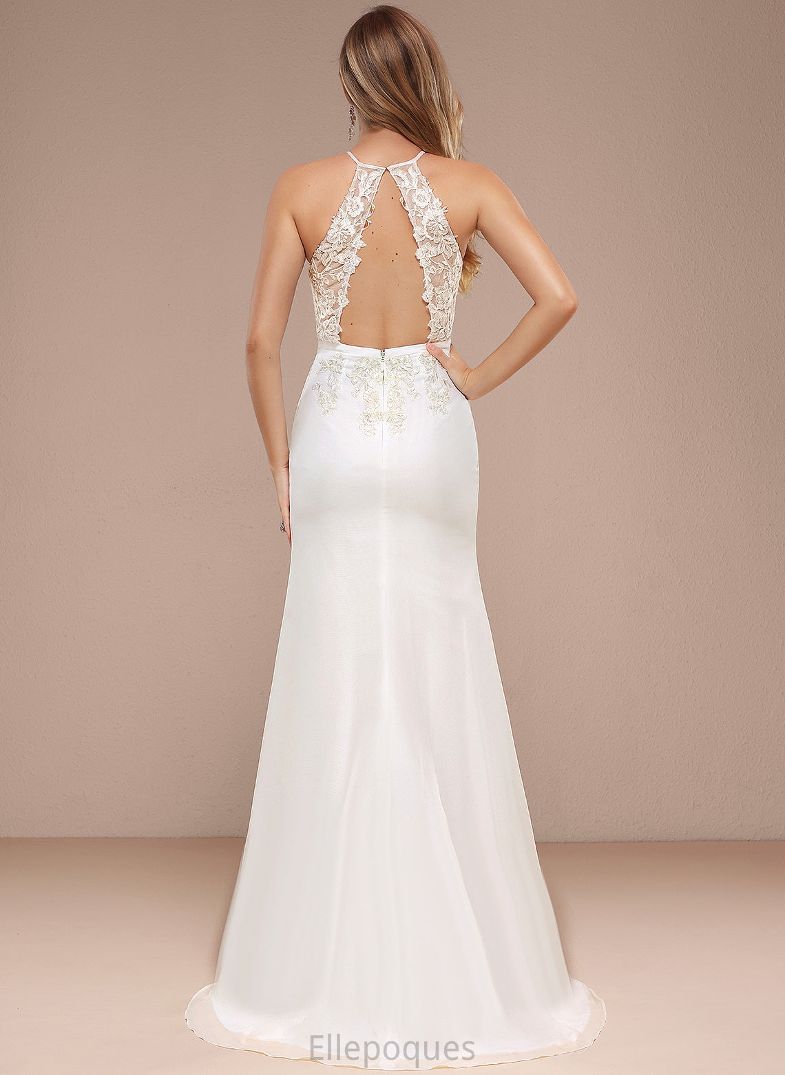 With Sequins Wedding Dresses Sweep Chiffon Alexis Train Trumpet/Mermaid Lace Wedding Dress Halter