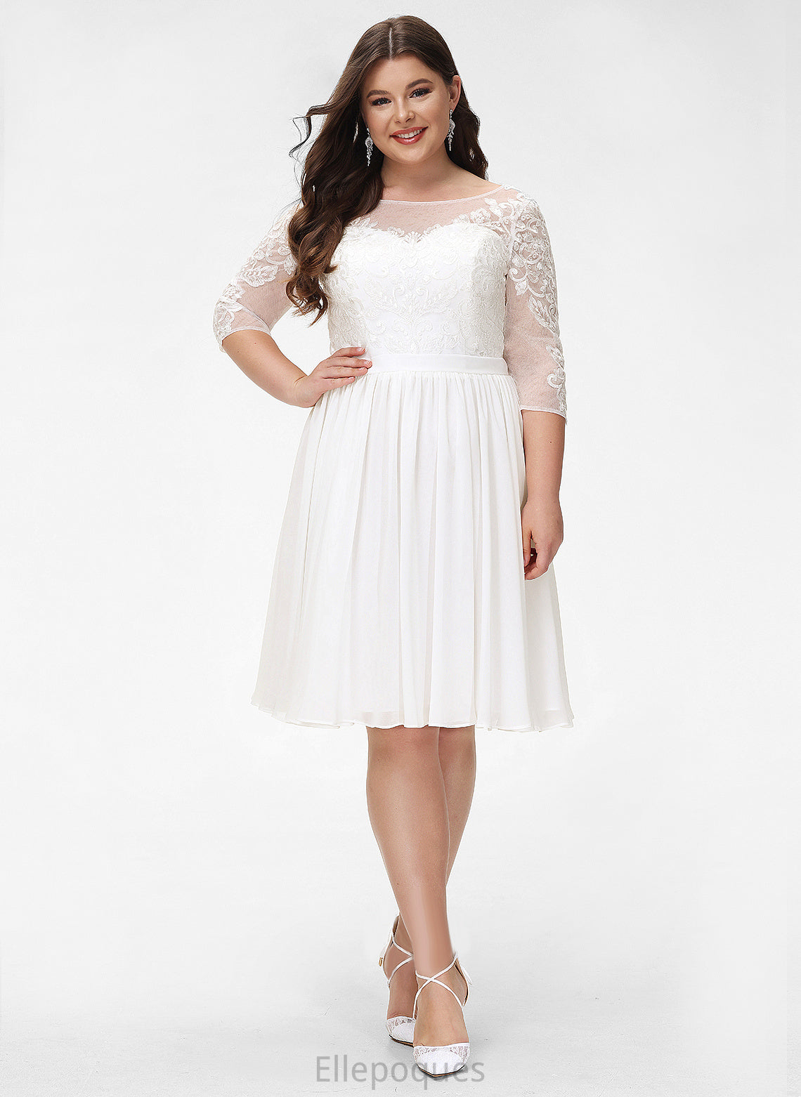 Knee-Length Dress Wedding With Lace A-Line Chiffon Sequins Wedding Dresses Cherish Scoop Neck