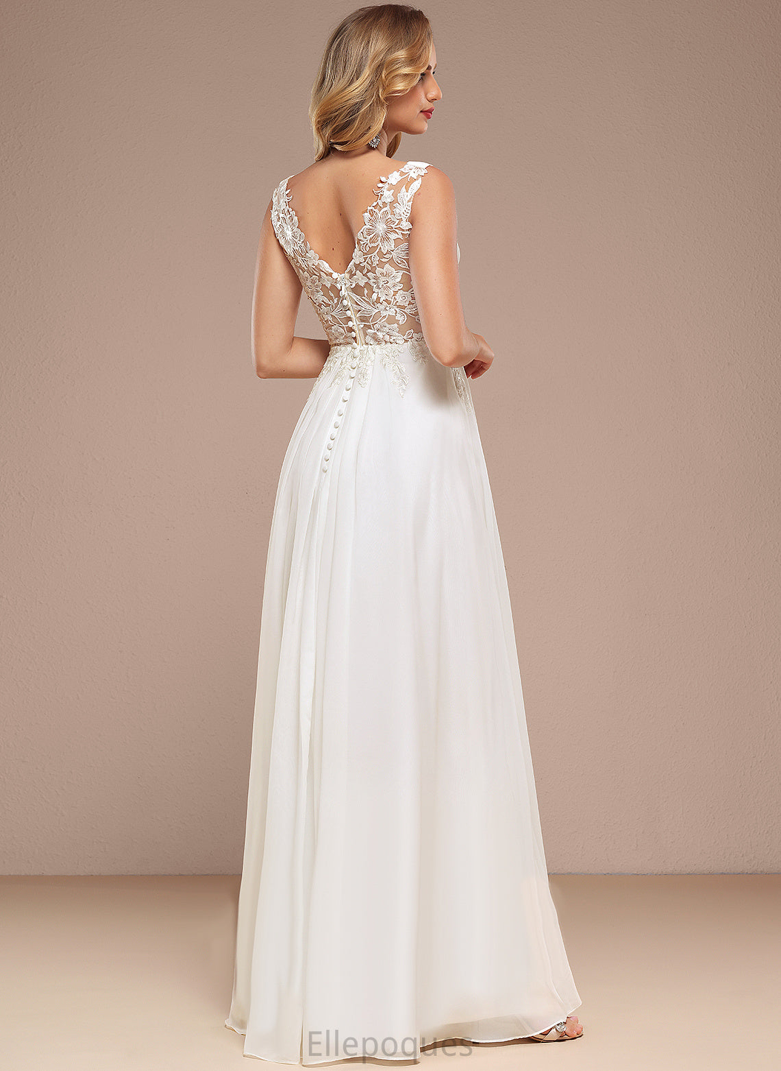 With Chiffon Dress Wedding Floor-Length Wedding Dresses Sequins A-Line Lace Lisa V-neck