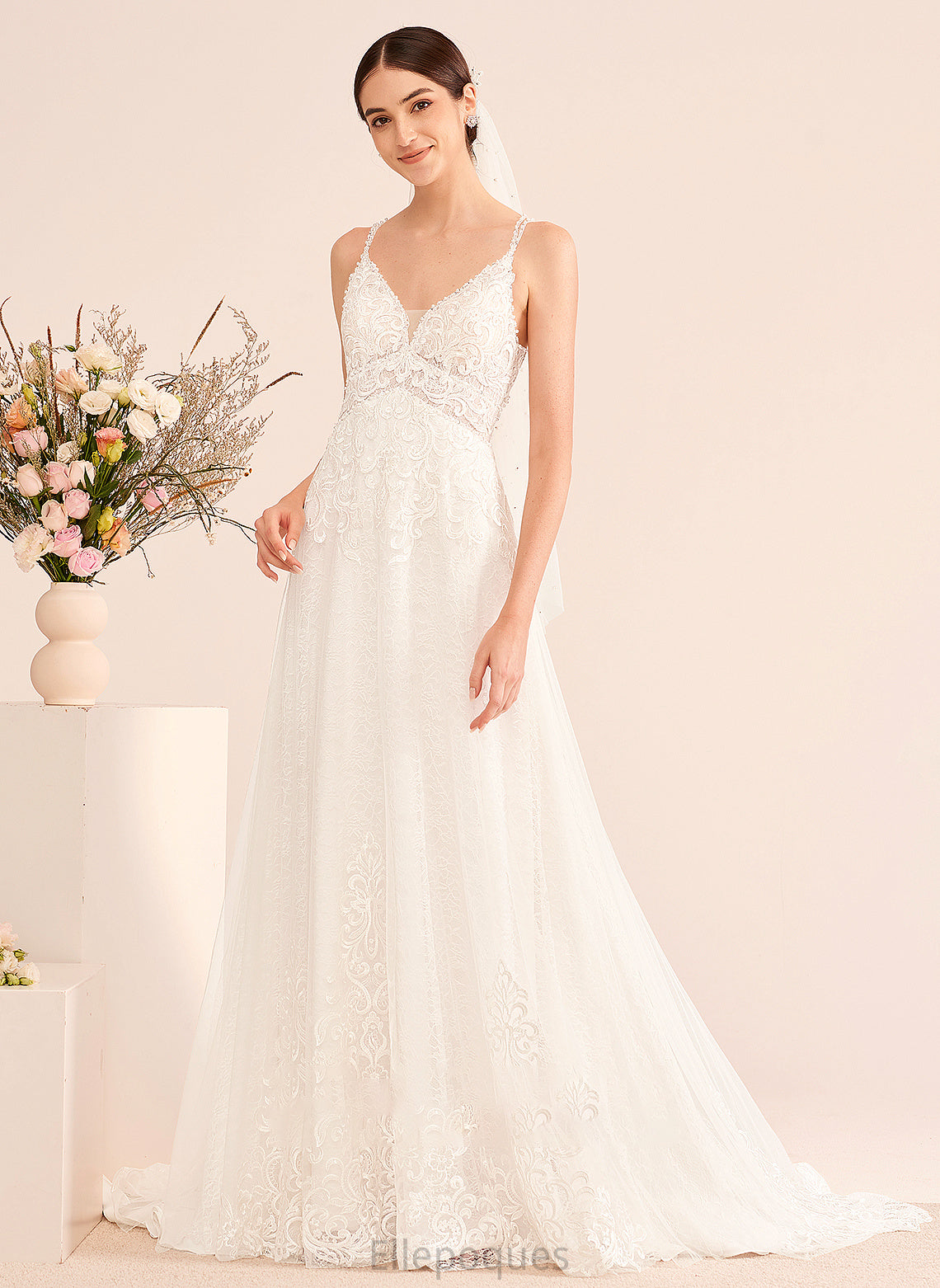 Wedding Dresses Beading A-Line Kaya Train Dress Wedding Court With V-neck