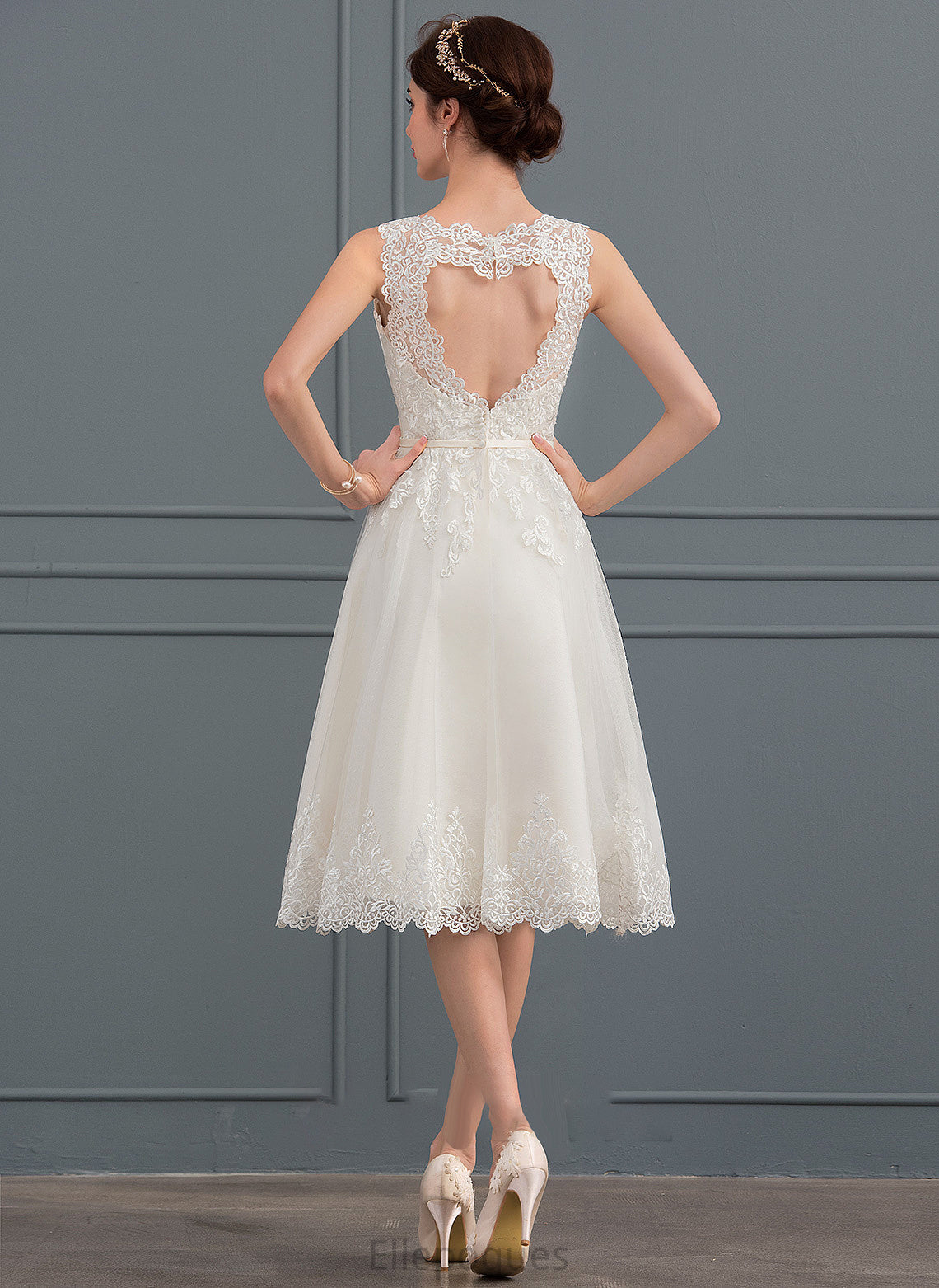 Wedding Knee-Length Illusion Tulle A-Line With Dress Bow(s) Wedding Dresses Alisha