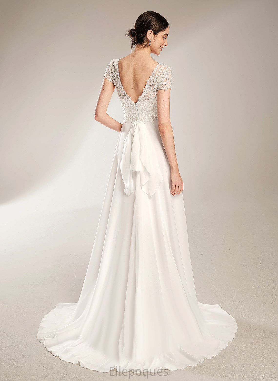 Dress With Lace A-Line Wedding Dresses Court V-neck Wedding Train Bow(s) Chiffon Caylee