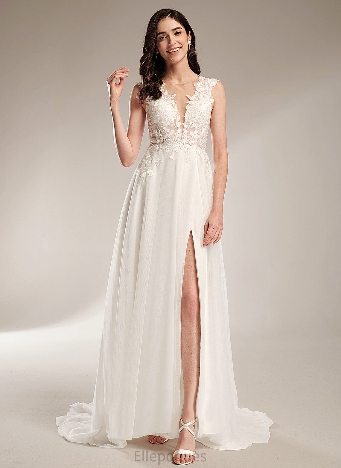 Train With Wedding Court Sequins Serena Wedding Dresses Dress V-neck A-Line