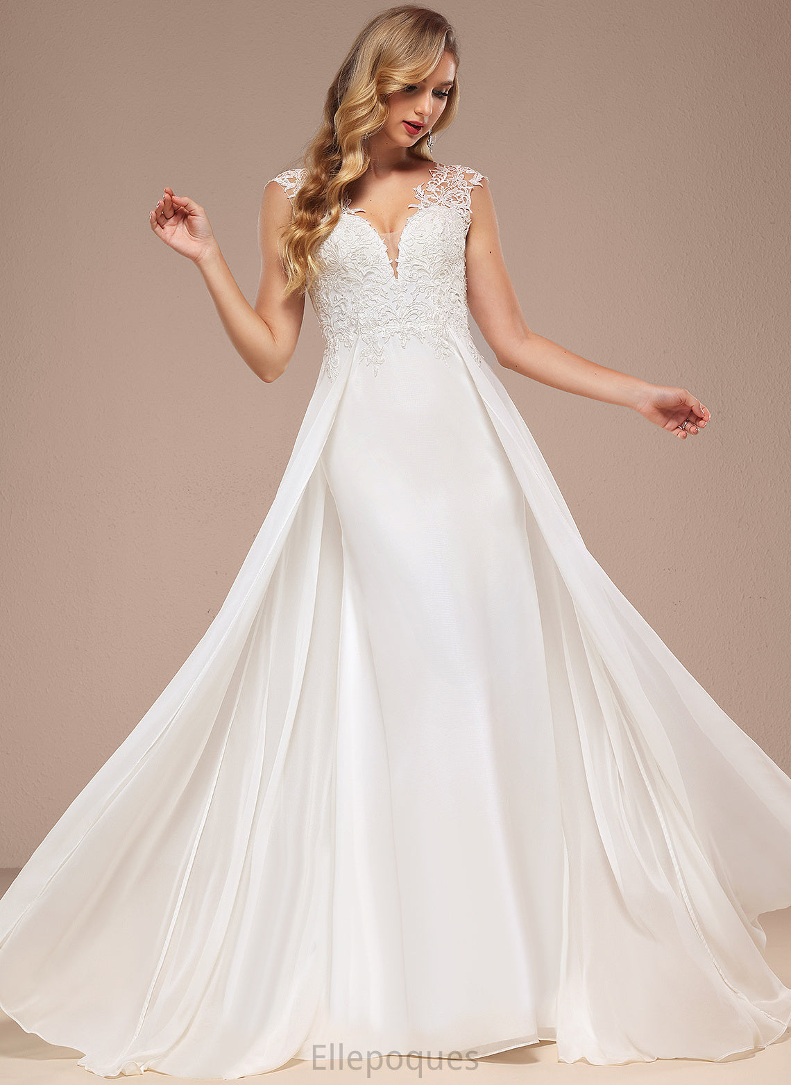 Lace Chiffon V-neck Dress Sweep Siena A-Line Wedding Dresses Wedding Train