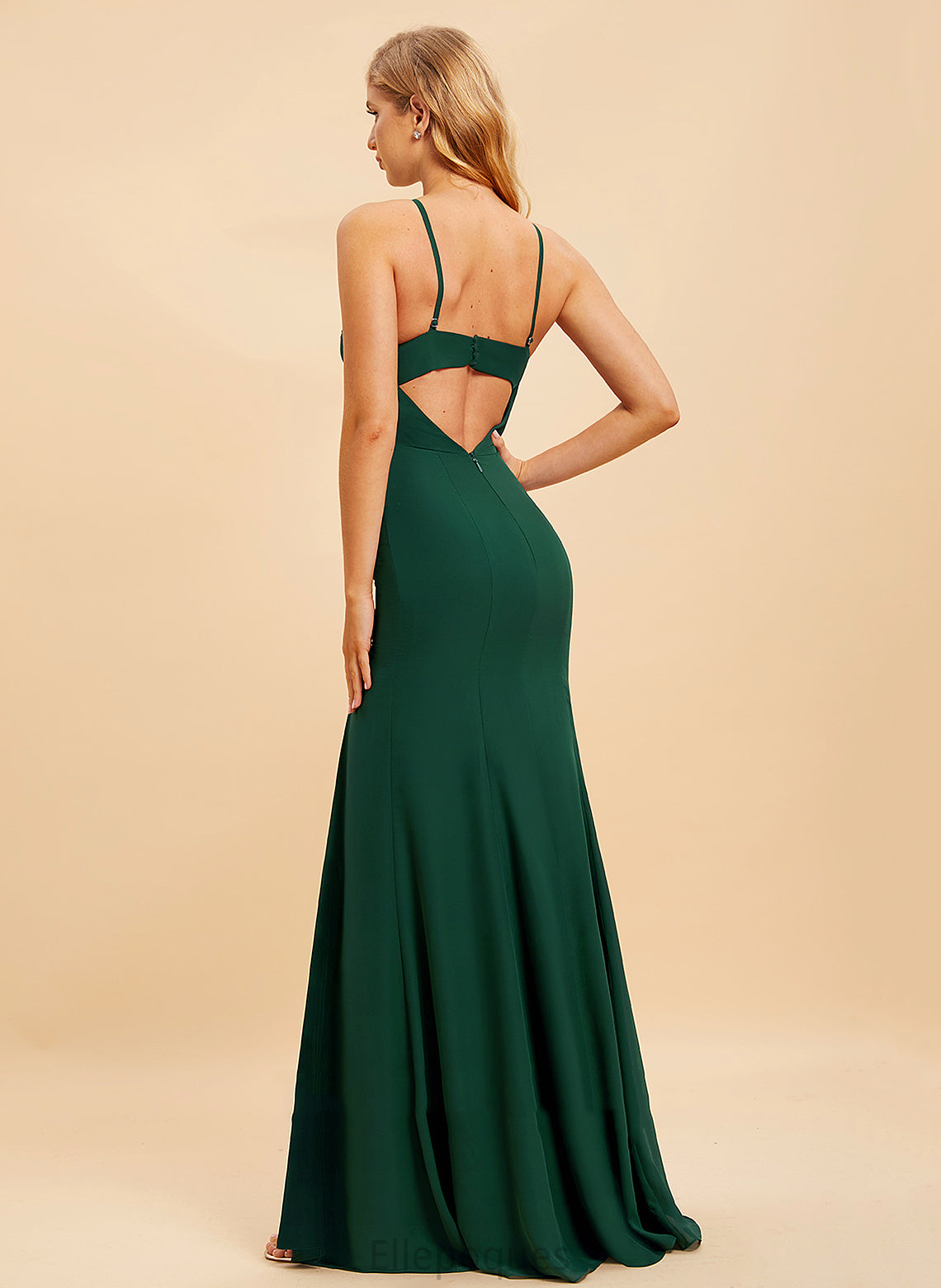 Embellishment Floor-Length HighNeck Neckline SplitFront Trumpet/Mermaid Length Silhouette Fabric Maia Sleeveless Natural Waist Bridesmaid Dresses