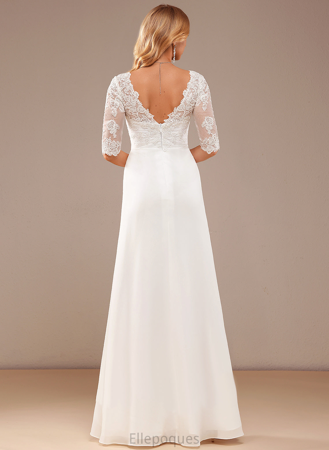 V-neck Lace Madilyn Chiffon Lace Ruffle Wedding Dresses Asymmetrical With Wedding Dress A-Line