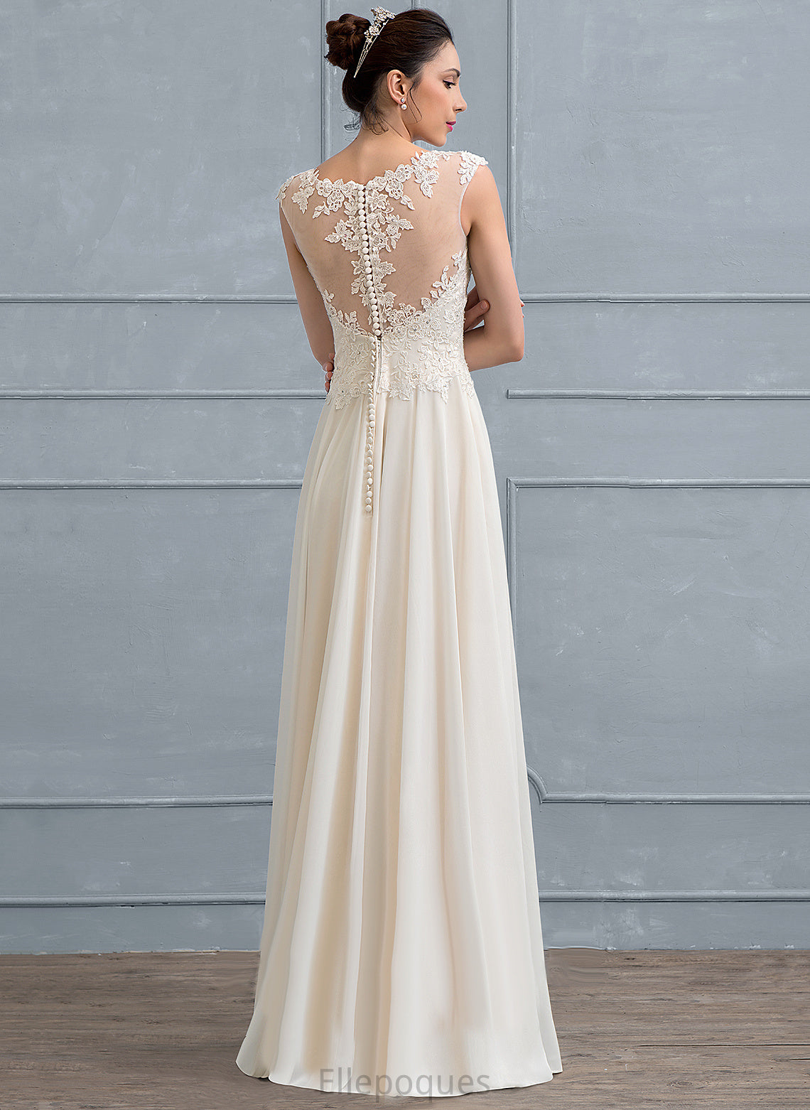 Dress With Sequins A-Line Floor-Length Wedding Lace Neck Scoop Beading Chiffon Julie Wedding Dresses