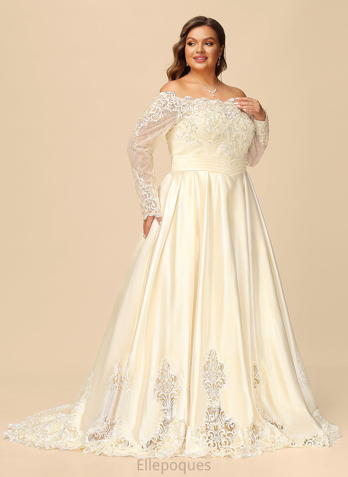 Wedding Jayden With Beading Sequins Wedding Dresses Lace Satin Sweep Train Dress Off-the-Shoulder Ball-Gown/Princess