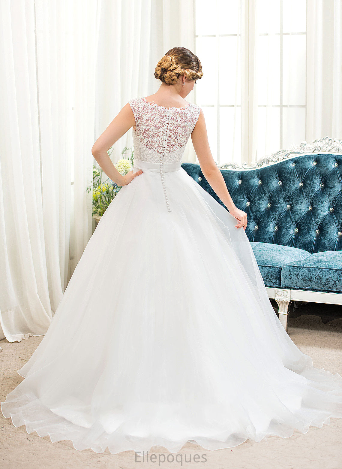 Neck With Sweep Ball-Gown/Princess Beading Organza Wedding Dresses Lace Train Dress Pearl Sequins Wedding Scoop