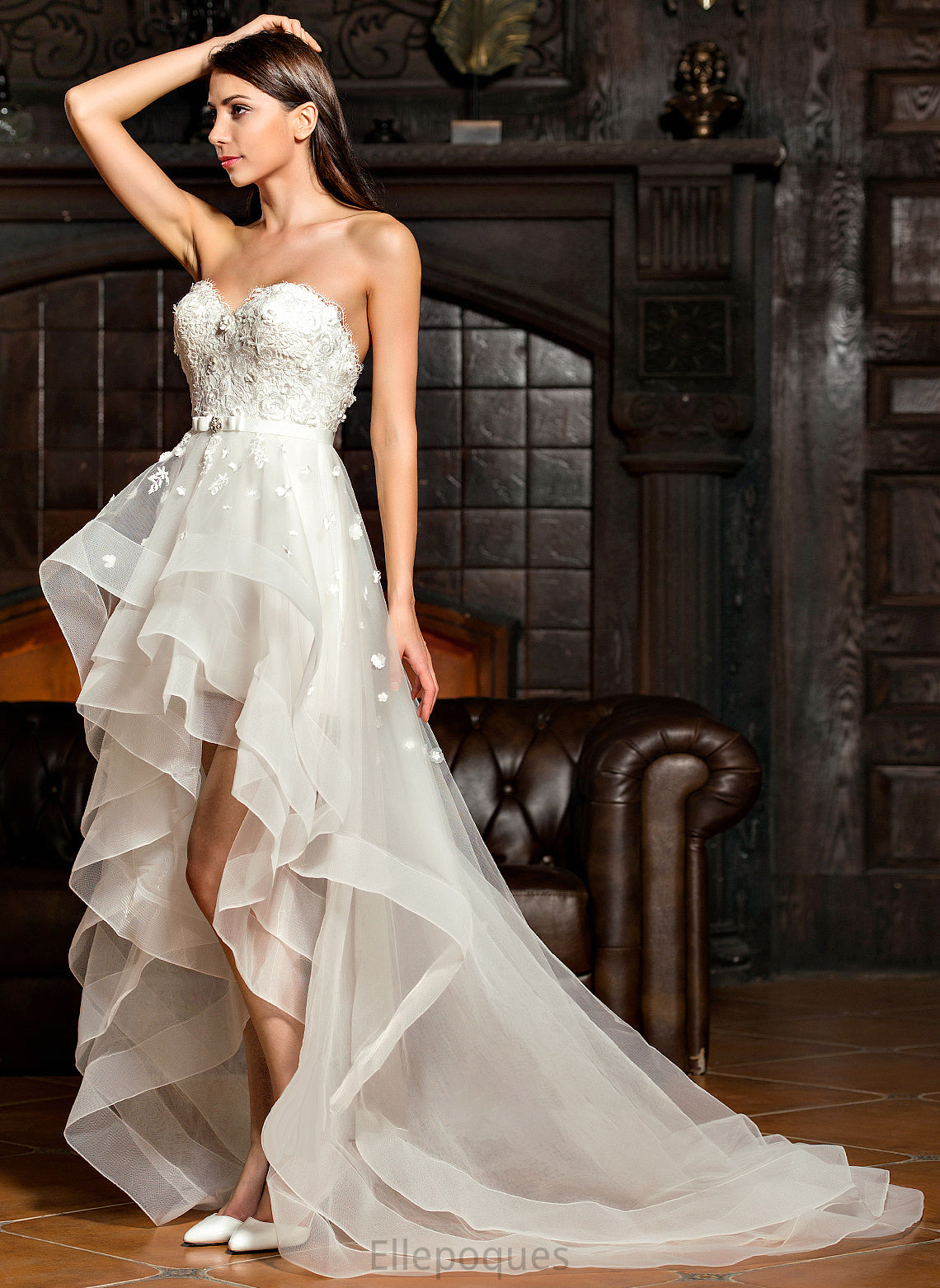 A-Line Tulle With Wedding Bow(s) Sweetheart Beading Charity Dress Asymmetrical Wedding Dresses