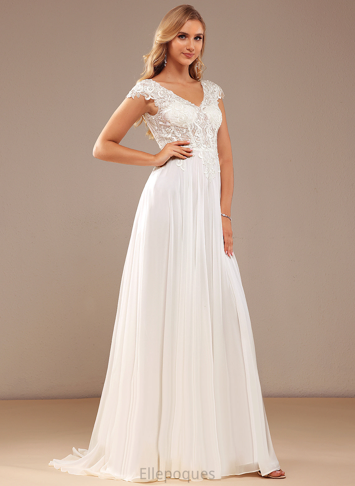 Lace Dress Lace Sweep Chiffon Train With Wedding V-neck A-Line Abigayle Wedding Dresses