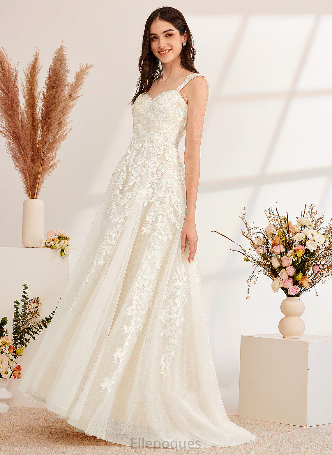 With Wedding Dresses Bethany Wedding Dress Sequins Beading Sweep A-Line Train Off-the-Shoulder